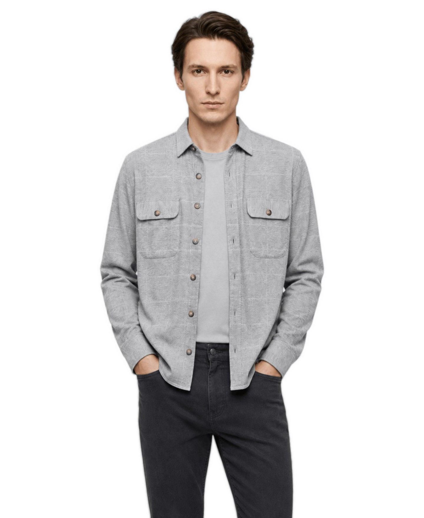 Мужская рубашка Garnet James Regular-Fit Textured Two-Pocket Overshirt, цвет: Платиновый — фото 2