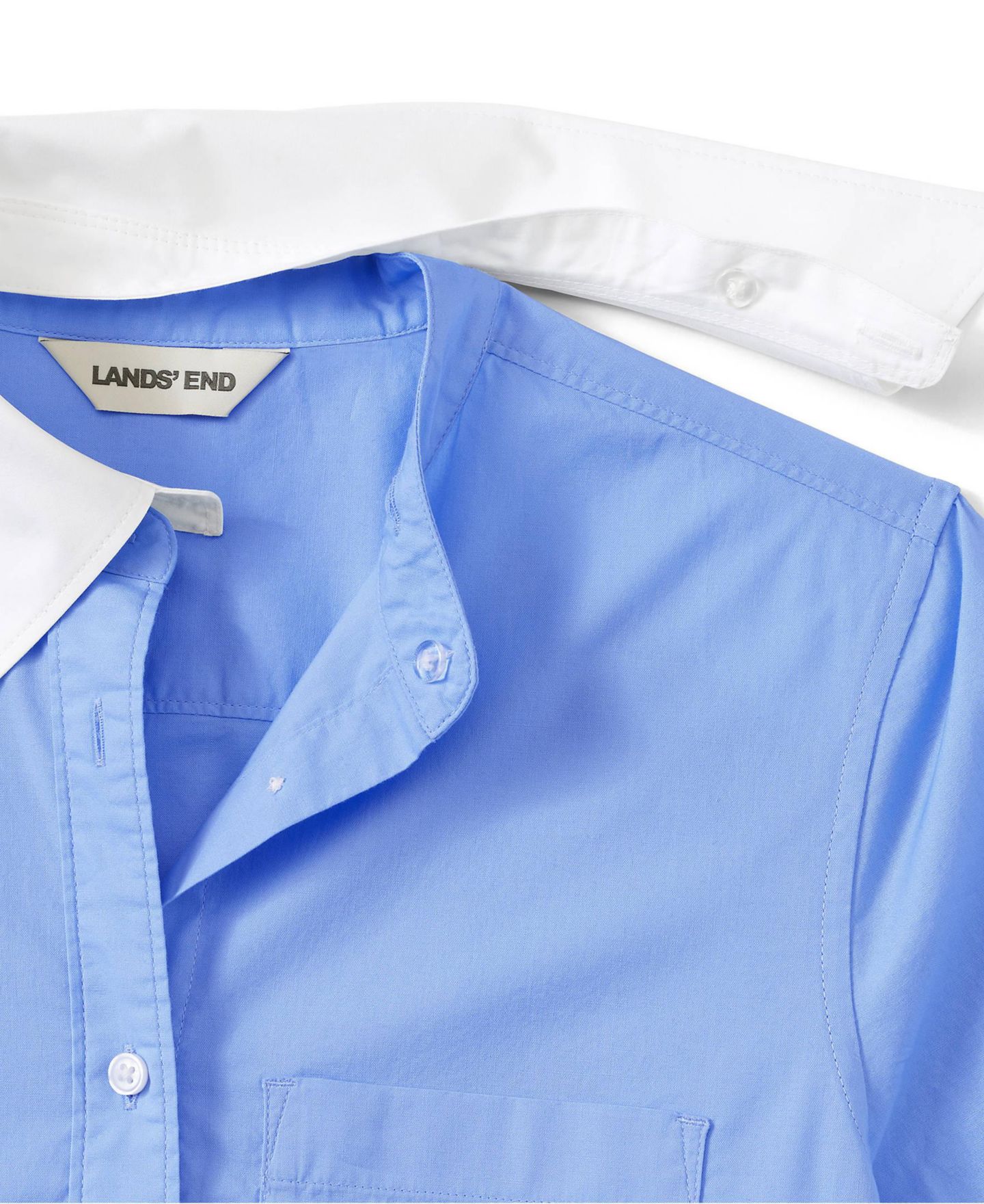 Женская рубашка Lands' End Plus Size Removable-Collar Poplin Long-Sleeve, цвет: Прозрачный синий небесно-голубой / Белый — фото 2