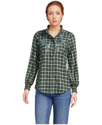 Women's Flannel Ruffle Button Front Top