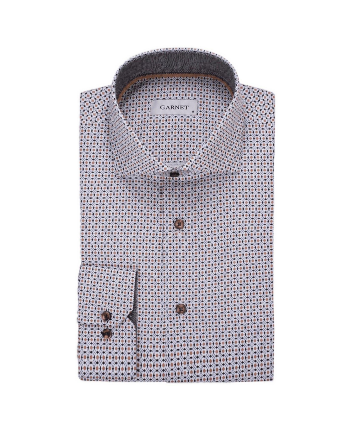Garnet Men's Regular-Fit Micro-Pattern Contrast-Trim Dress Shirt