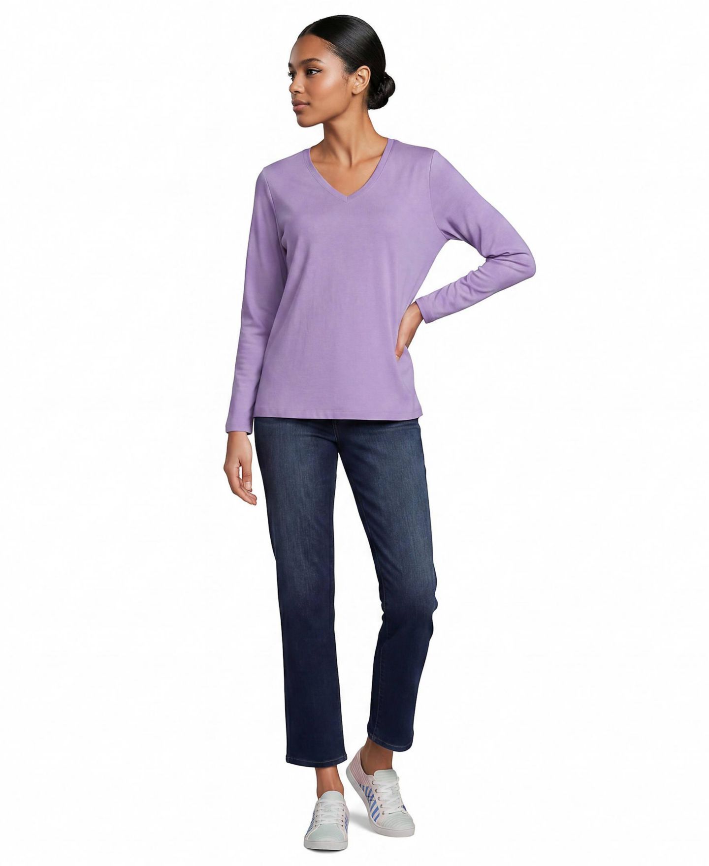 Женская футболка Lands' End Supima Cotton Long Sleeve V-Neck, цвет: Аметистовый — фото 2