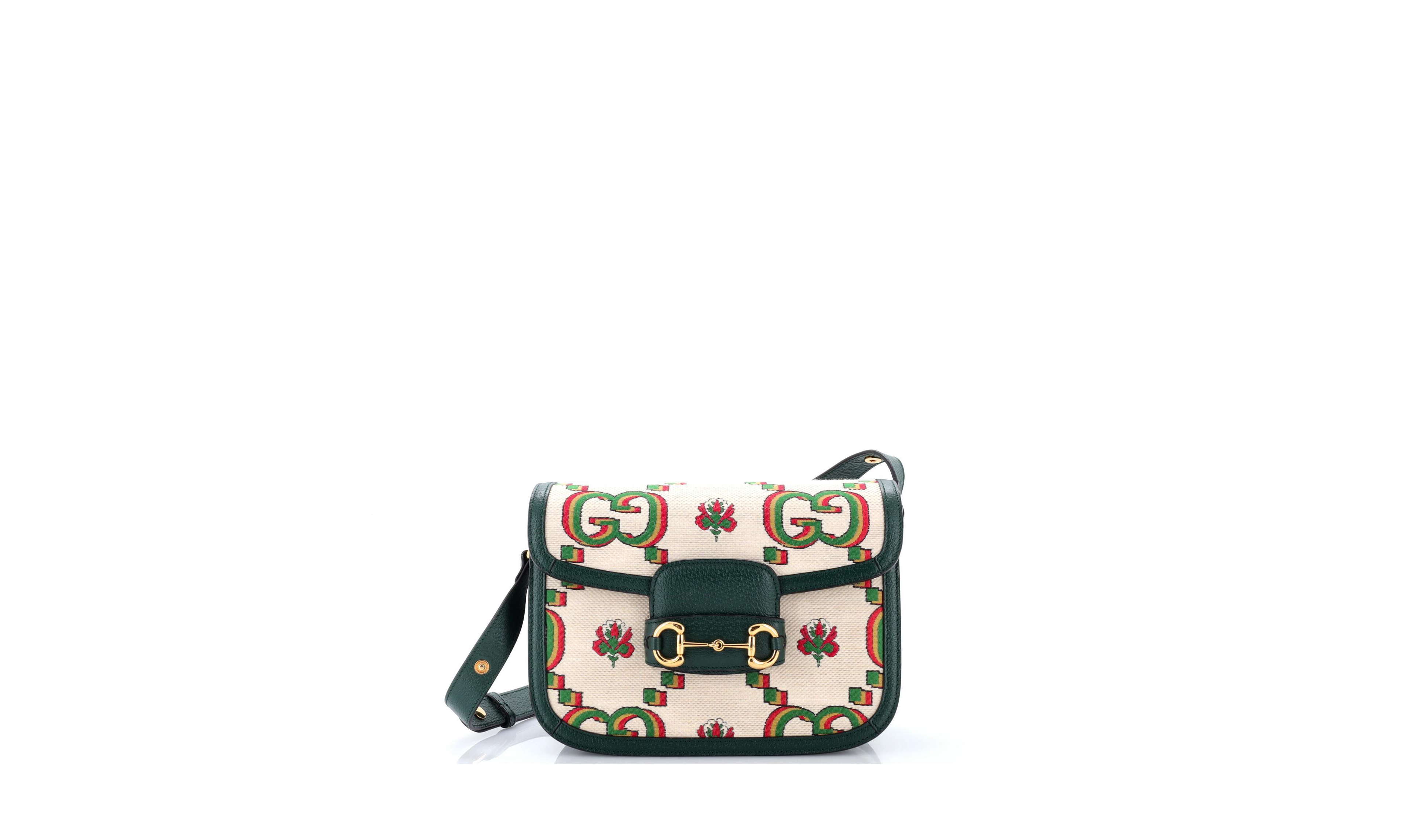 Pre-Owned Gucci Small Horsebit 1955 Shoulder Bag Gg Print Jacquard