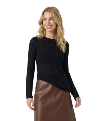 Women's Textured Sheer Asymmetric-Hem Knit Top