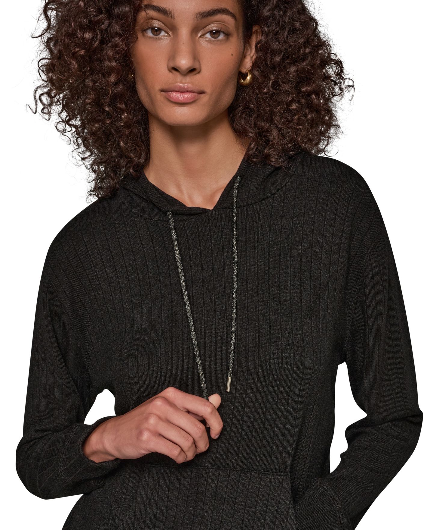 Женское худи Donna Karan Weekend Plush Drop-Needle Ribbed, цвет: Чёрный — фото 5