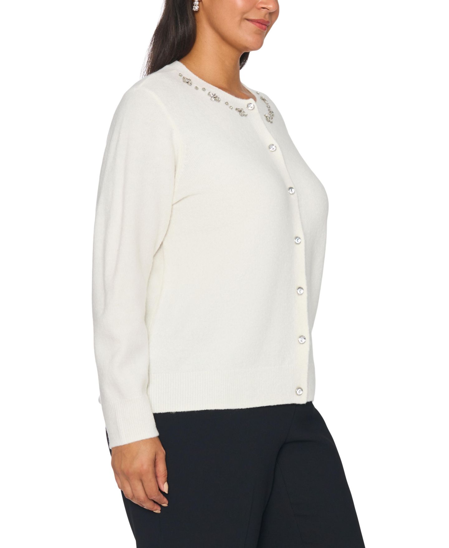 Женский кардиган Vince Camuto Plus Size Embellished Crewneck Cardigan, цвет: Состаренный белый — фото 4