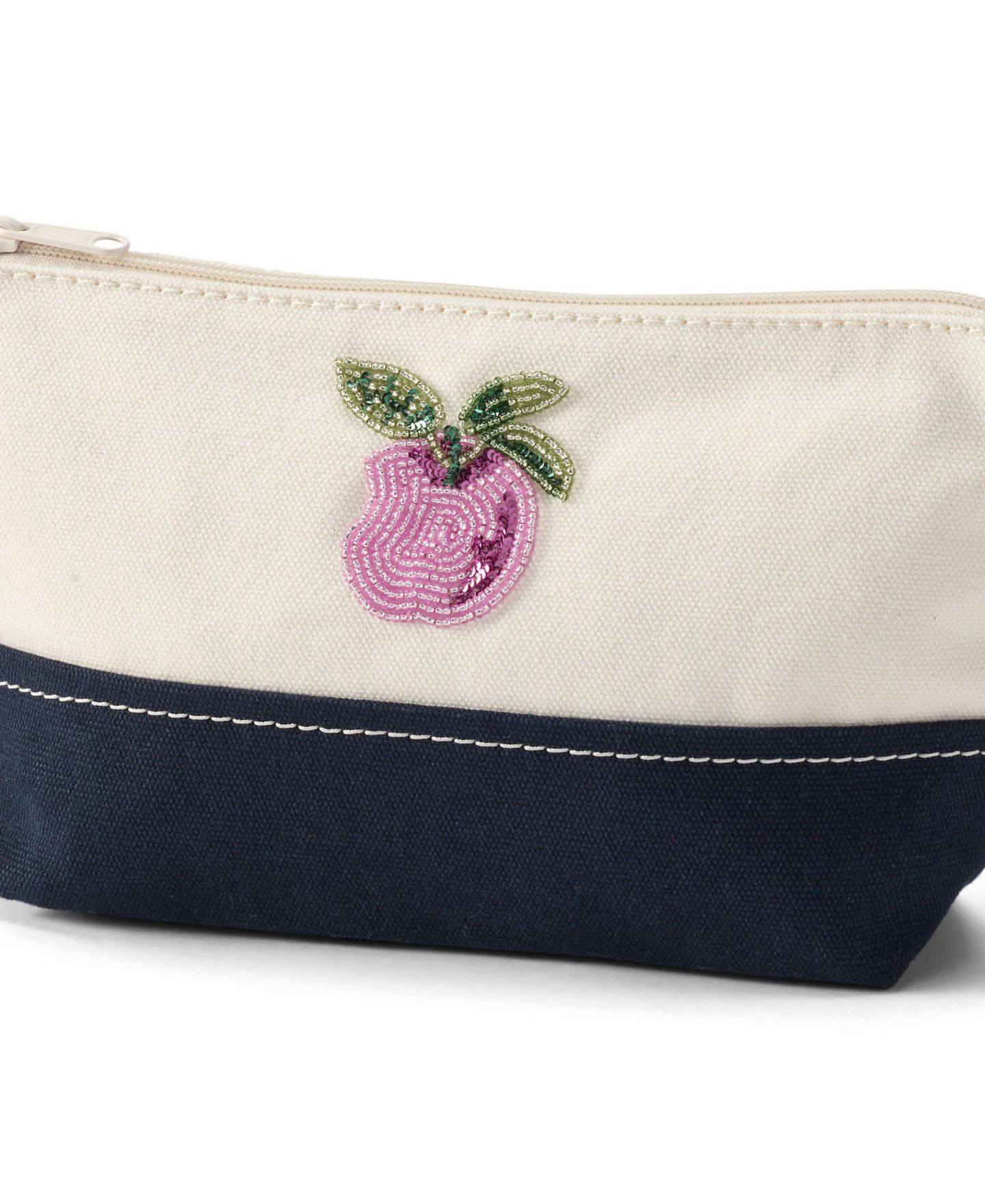 Сумка Lands' End Embroidered Zipper Canvas Pouch, цвет: Натуральный / Тёмно-синий — фото 1