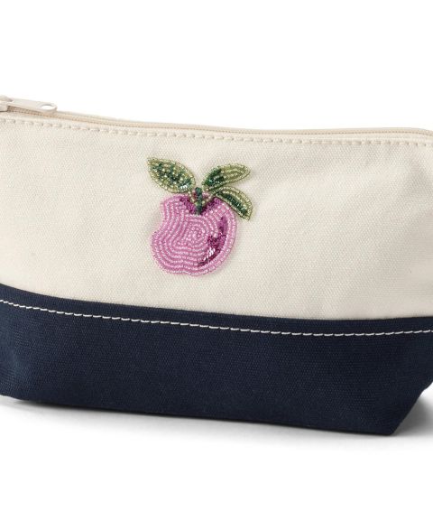 Сумка Lands' End Embroidered Zipper Canvas Pouch, цвет: Натуральный / Тёмно-синий