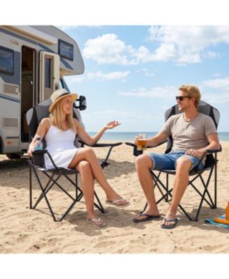 Set of 2 Padded Folding Camping Chairs with Cup Holders