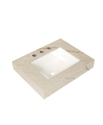 24 Inch Cream Gold Vein Sintered Stone Vanity Top with Undermount Ceramic Basin 3 Pre Drilled Faucet Holes No Cabinet No Faucet No Sink Cover