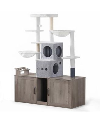 Cat Tree with Dual Litter Box Enclosure and Multi Level Cat Activity Center
