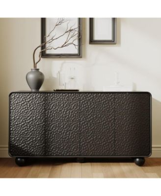 59 Inch MDF Curved Honeycomb Textured Sideboard Book Storage Cabinet