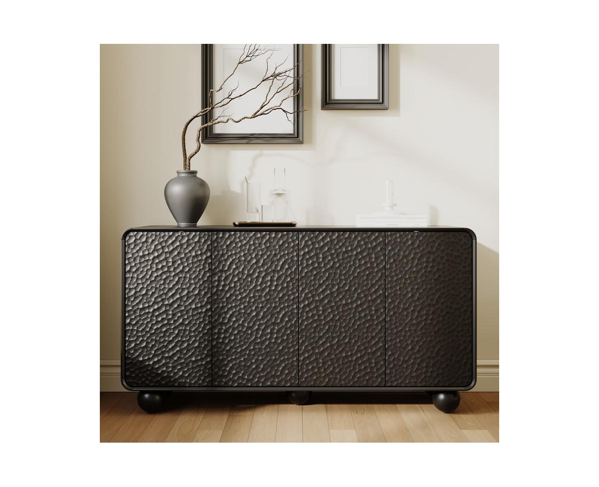sumyeg 59 Inch Mdf Curved Honeycomb Textured Sideboard Book Storage Cabinet