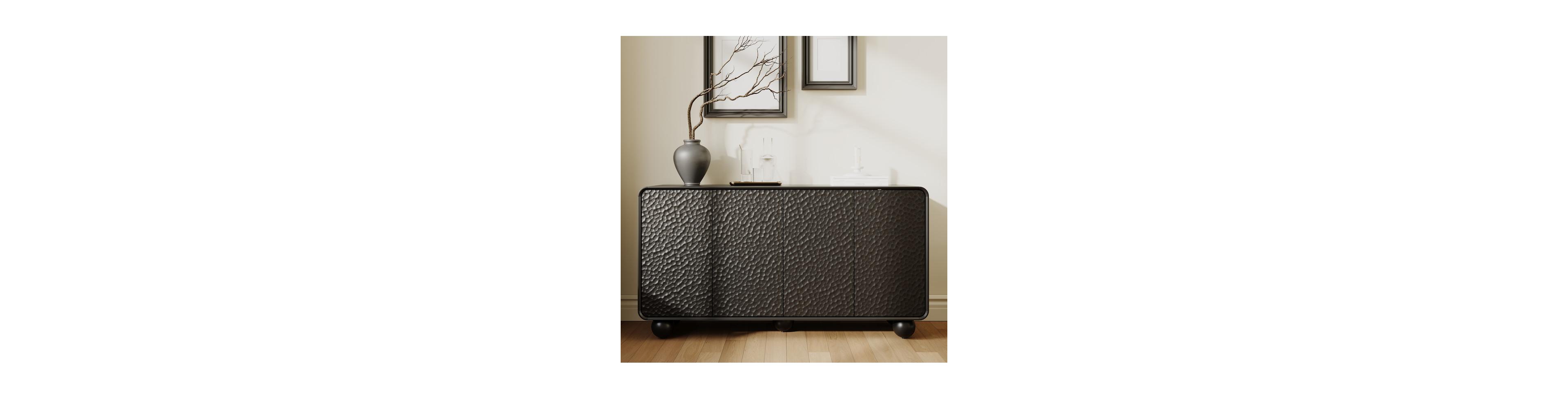 sumyeg 59 Inch Mdf Curved Honeycomb Textured Sideboard Book Storage Cabinet