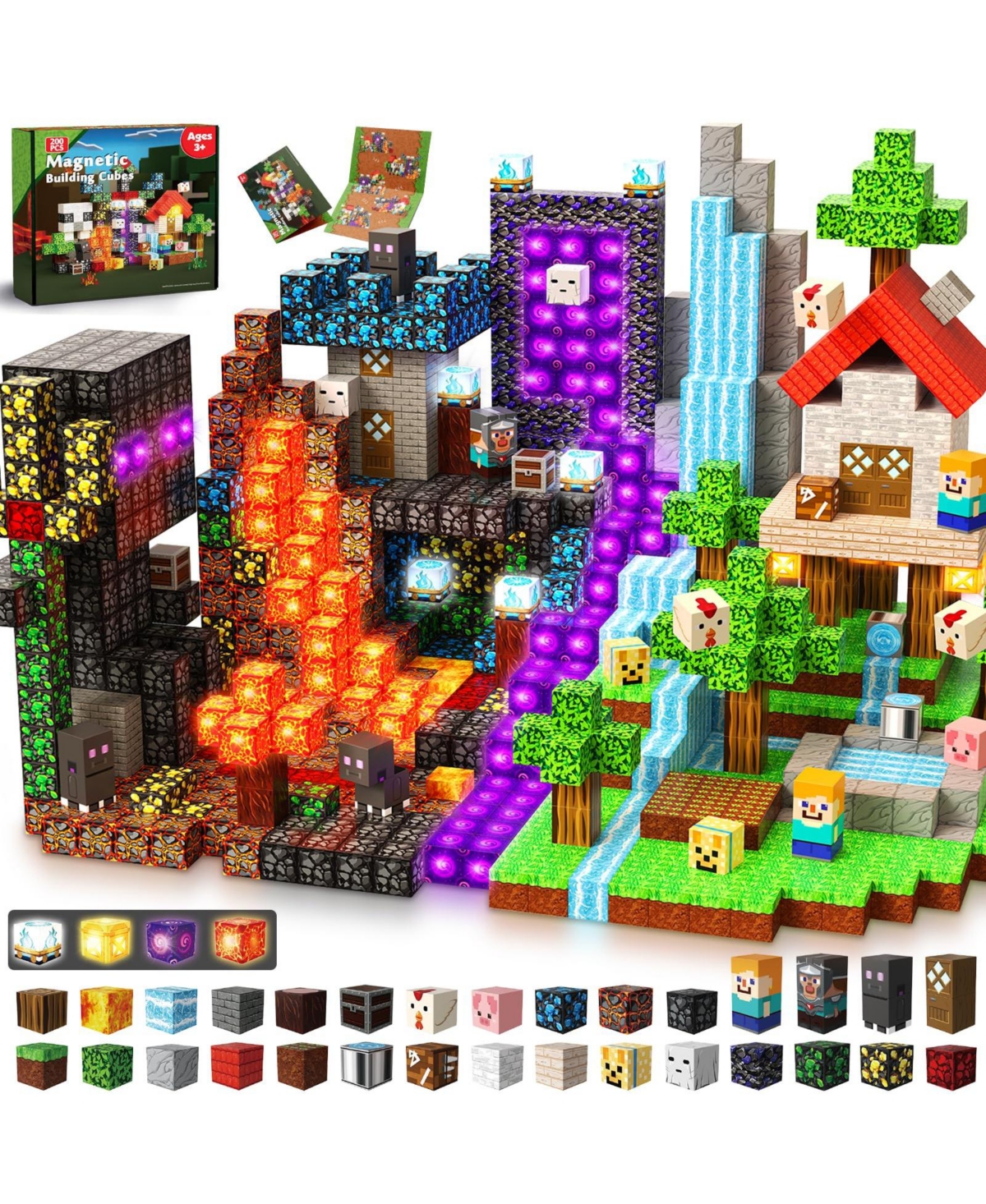 Gnuadz Minecraft Light-Up Building Blocks 200-Piece Set, Ages 3+ - Purple