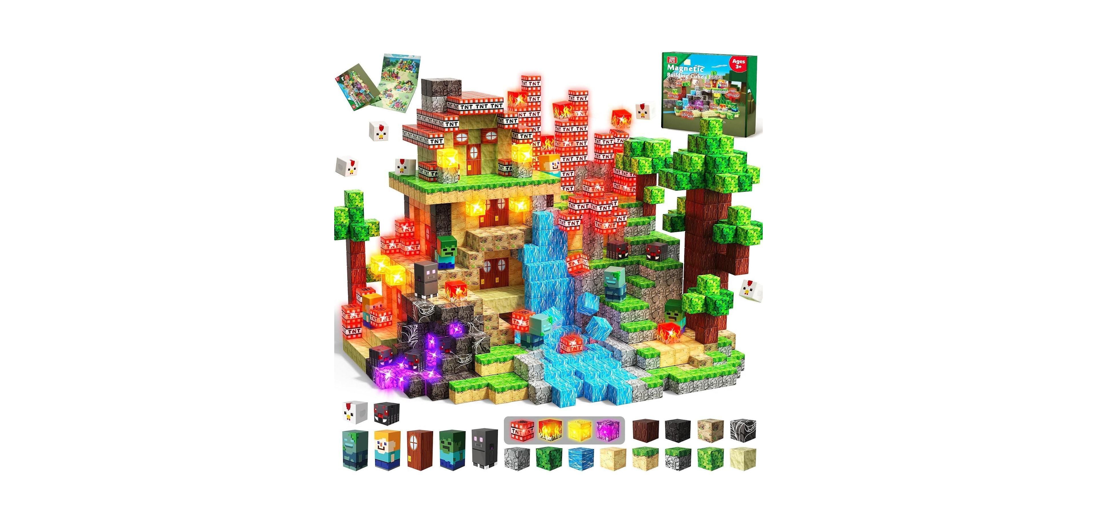 Gnuadz Minecraft Light-Up Building Blocks 200-Piece Set, Ages 3+
