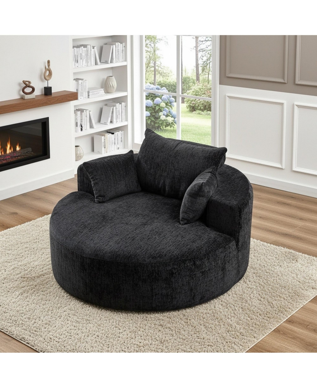 Sailvan 55" Modern Polyester Single Seater Lounge Chair, Modular Cloud Sofa with Enveloping Pillows, No Assembly Lazy Chair for Living Room - Black