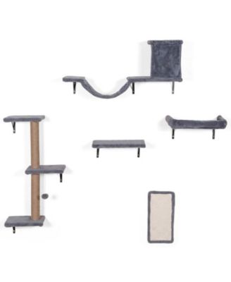 5-in-1 Cat Wall Shelf Set with Condo Bridge Perch and Scratching Post