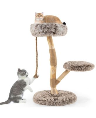 Modern Wooden Cat Tree Tower with Top Perch and Jute Scratching Posts