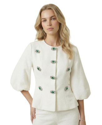 Women's Embellished Puff-Sleeve Textured Jacket
