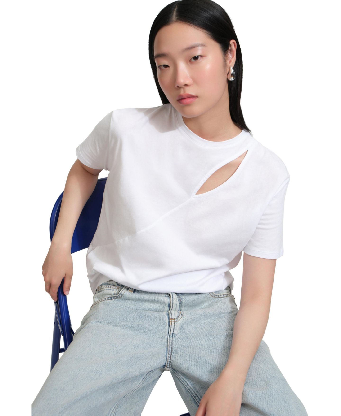 Женский топ Marcella Leonie Asymmetric Cutout Crewneck Short-Sleeve, цвет: Белый — фото 6