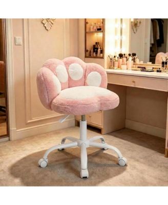 Vanity Chair with Cat Paw Back,Armless Desk Chair Cute Small Office Chair with Wheels,360degree Rotating Computer Chair