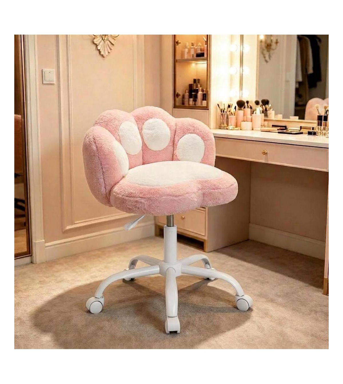 Gaomon Vanity Chair with Cat Paw Back,Armless Desk Chair Cute Small Office Chair with Wheels,360degree Rotating Computer Chair