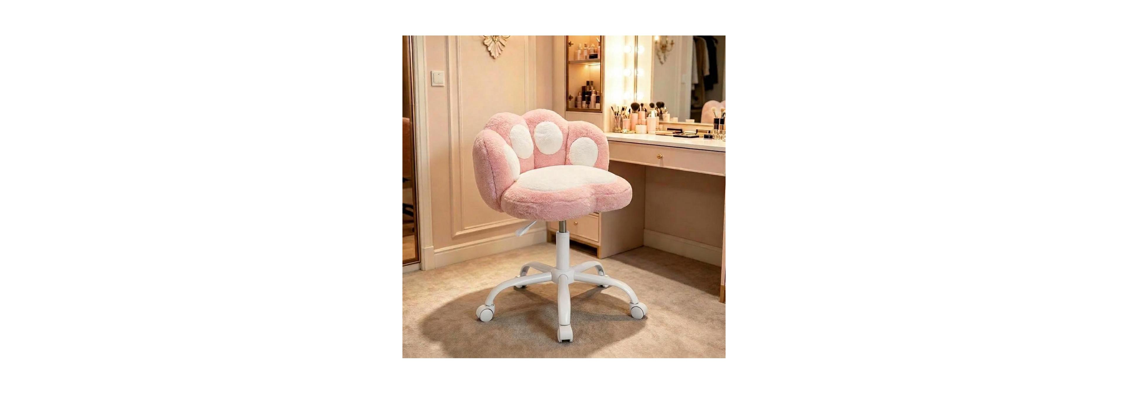 Gaomon Vanity Chair with Cat Paw Back,Armless Desk Chair Cute Small Office Chair with Wheels,360degree Rotating Computer Chair