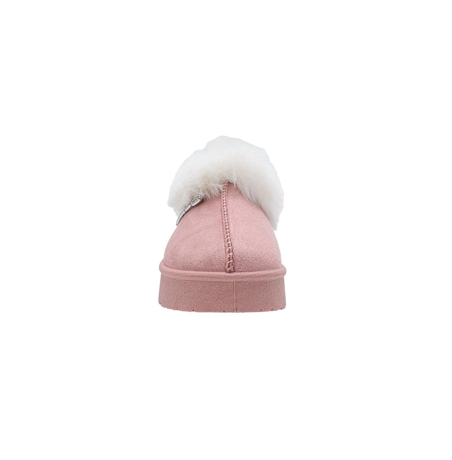 Тапочки Bebe Microsuede Faux Fur Slip-On Slippers with Rhinestone Logo для девочек-малышей, цвет: Пудровый — фото 4
