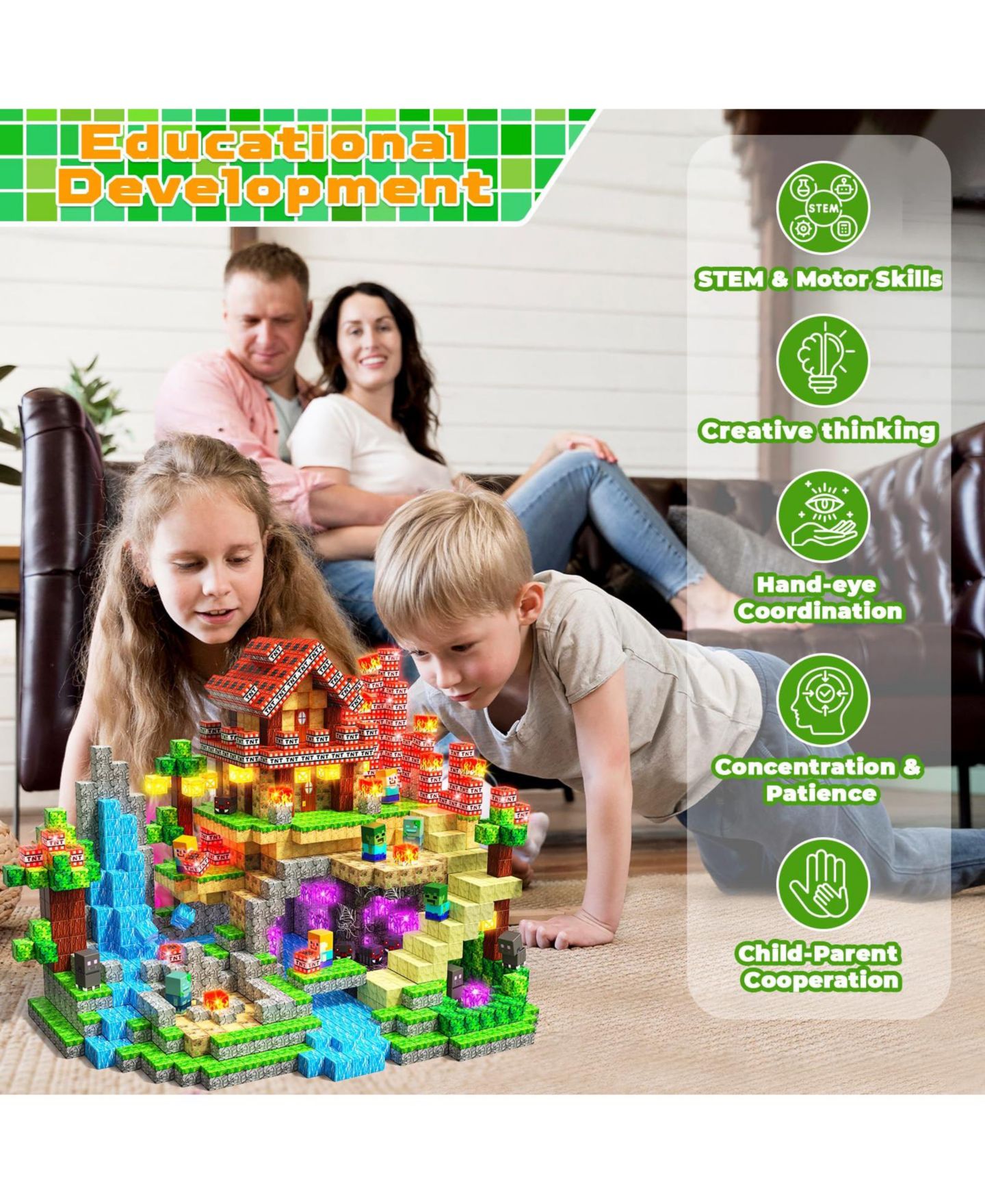 Конструктор Gnuadz Minecraft с подсветкой, 400 деталей, от 3 лет — фото 5