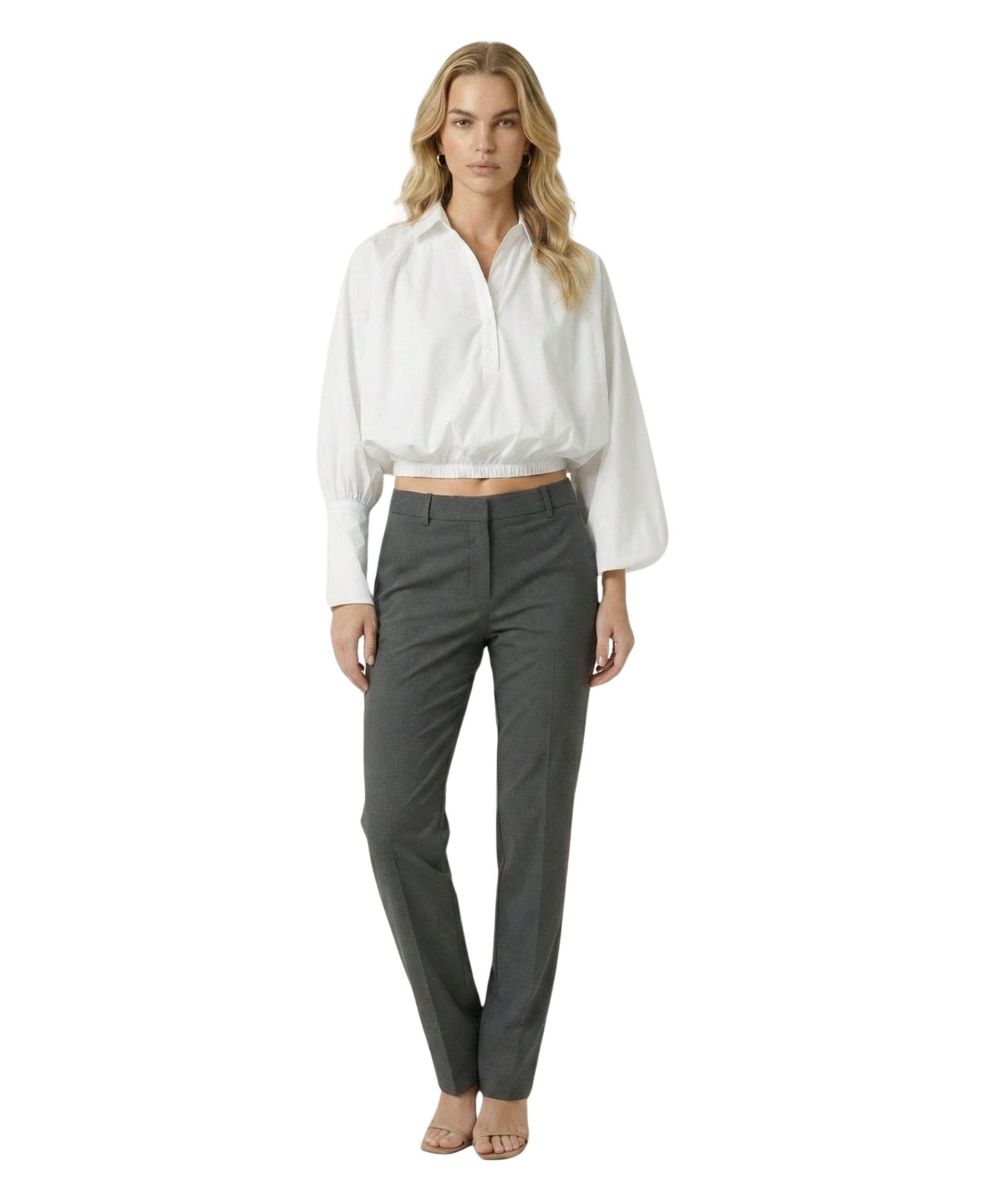 Женская блузка Modenaire Button-Front Cropped Long-Sleeve — фото 2