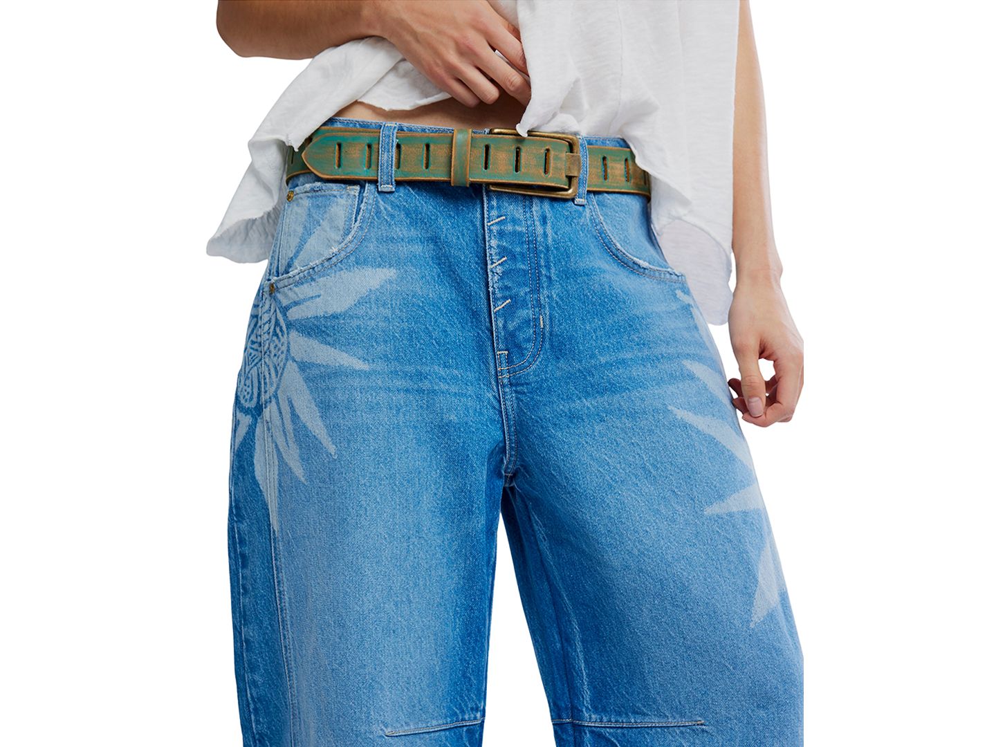 Женские джинсы Free People Good Luck бочкообразные свободного кроя со средней посадкой, цвет: Sun Fade — фото 4