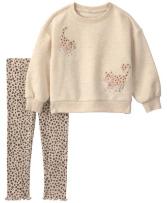 Baby Girls' Leopard-Print Fleece Long-Sleeve Top and Pants, 2-Piece Set