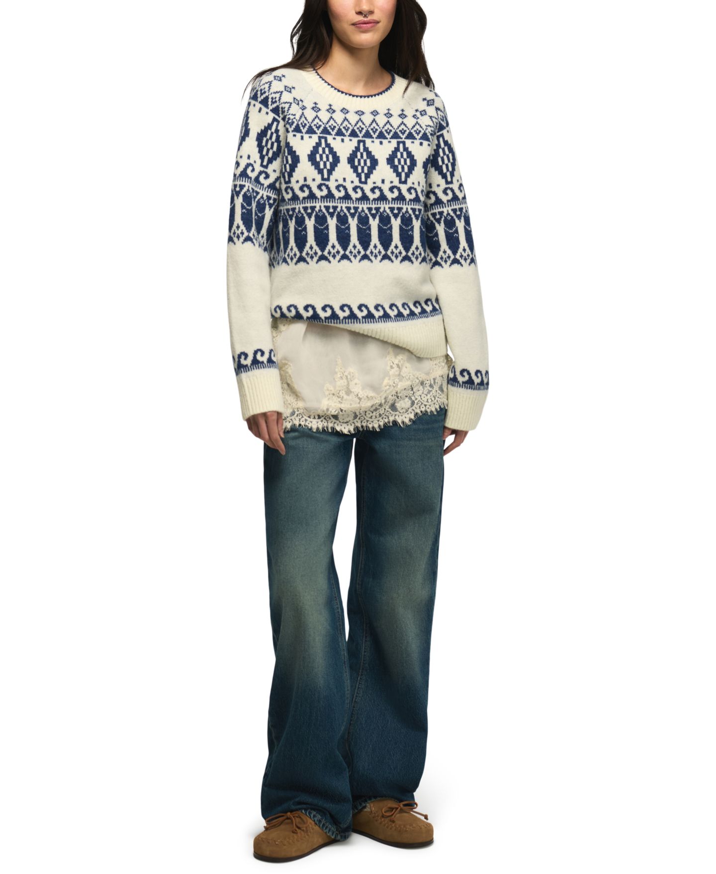 Женский свитер Lucky Brand Raglan Crewneck Fair Isle Long-Sleeve, цвет: Gardenia — фото 2