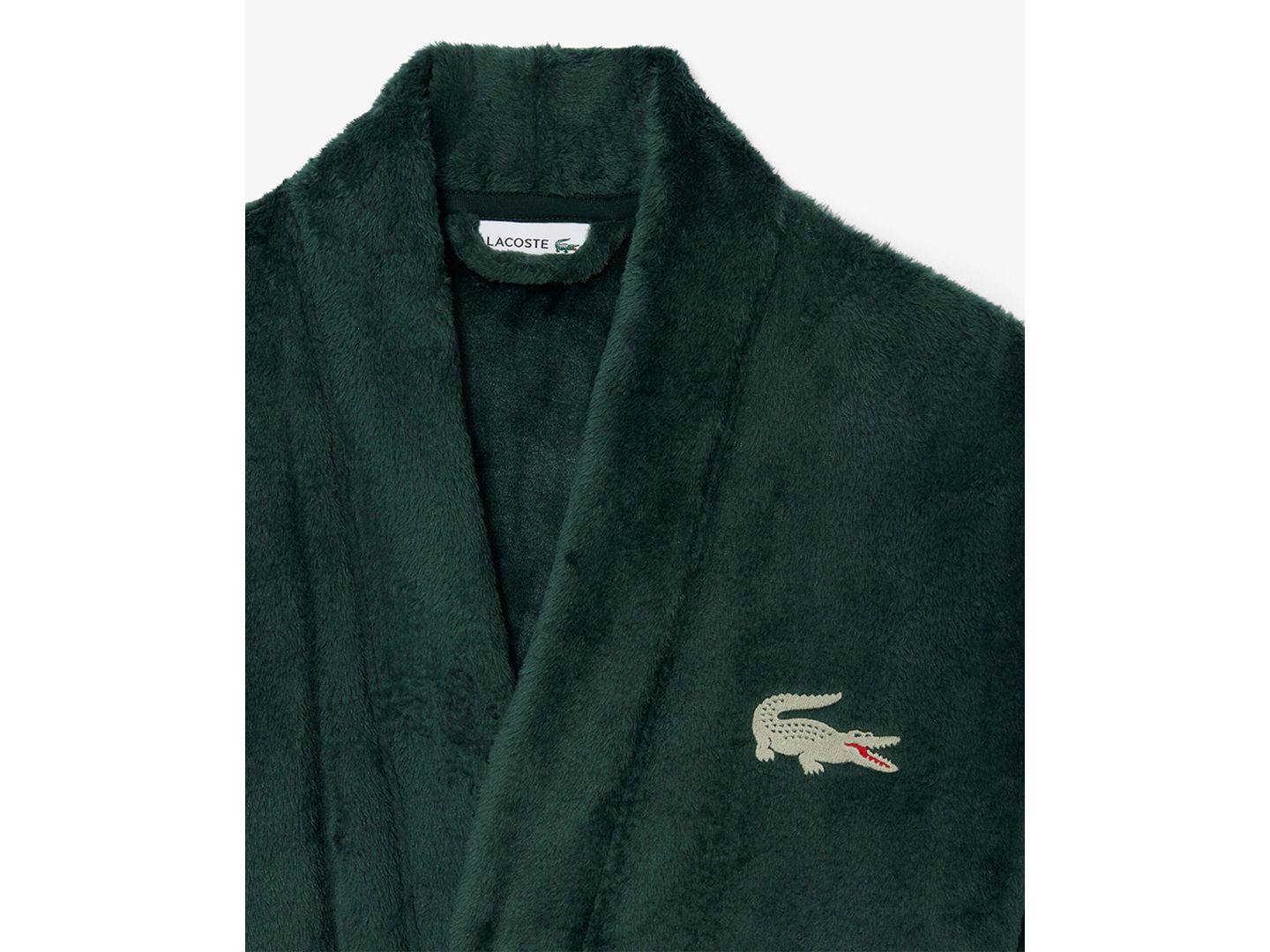 Мужской плюшевый халат Lacoste с шалевым воротником, цвет: Тёмный зелёный — фото 7