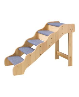 5-Step Pine Wood Pet Stairs with Nonslip Carpeted Treads