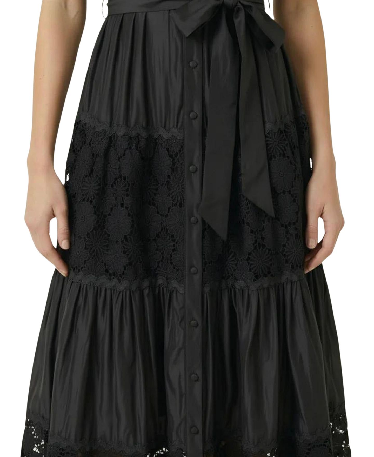 Женское платье Modenaire V-Neck Puff-Sleeve Lace-Panel Midi, цвет: Чёрный — фото 5
