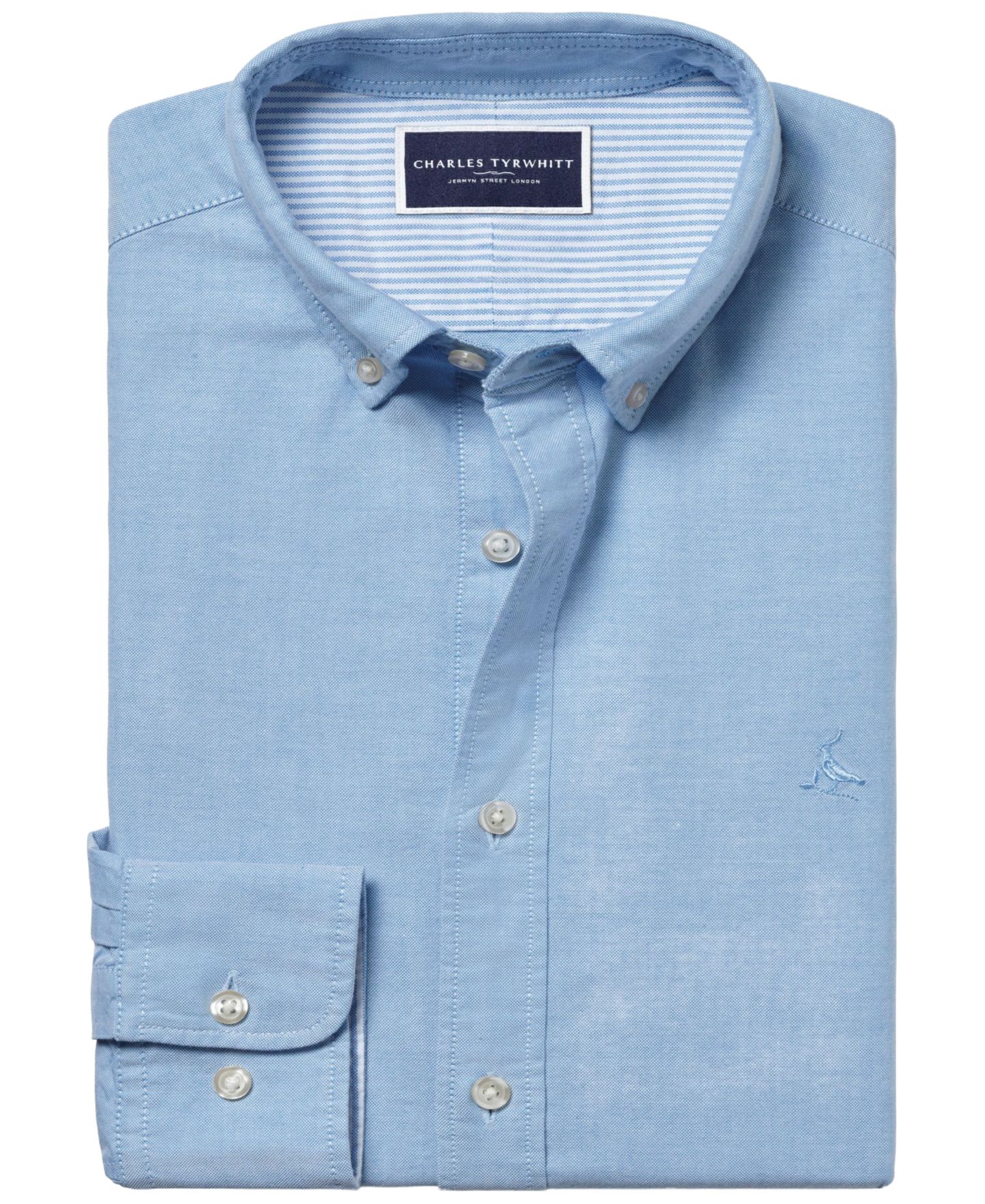 Мужская рубашка Charles Tyrwhitt Slim-Fit Long-Sleeve Natural Stretch Button-Down, цвет: Небесно-голубой — фото 6