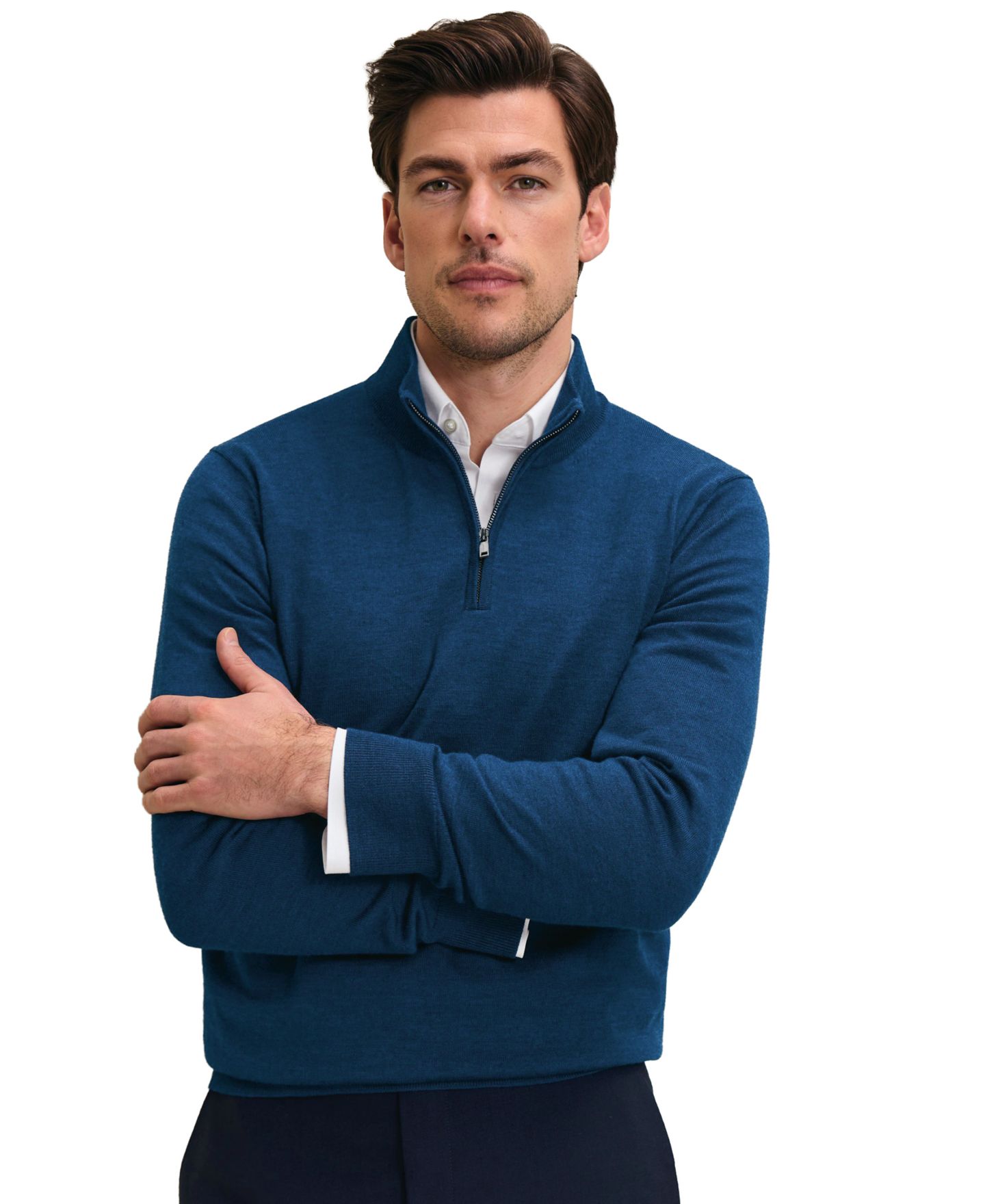 Мужской свитер Charles Tyrwhitt Royal B из мериносовой шерсти на молнии до груди, цвет: Королевский синий — фото 1