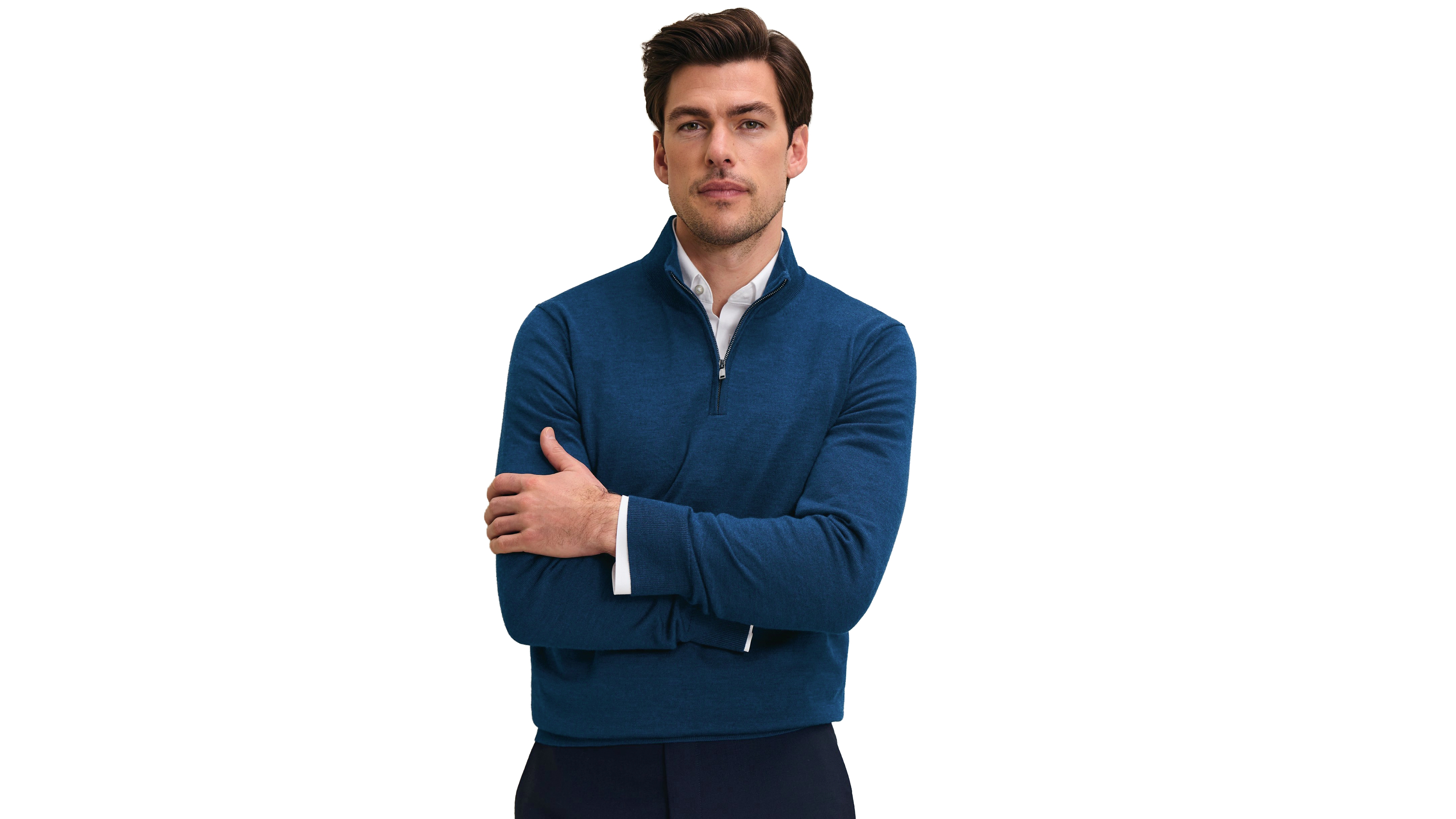Charles Tyrwhitt Men's Royal B Regular-Fit Quarter-Zip Merino Wool Sweater