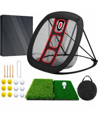 Golf Chipping Net Set With Mat Practice Balls Tees And Storage Bag For Indoor Outdoor Practice