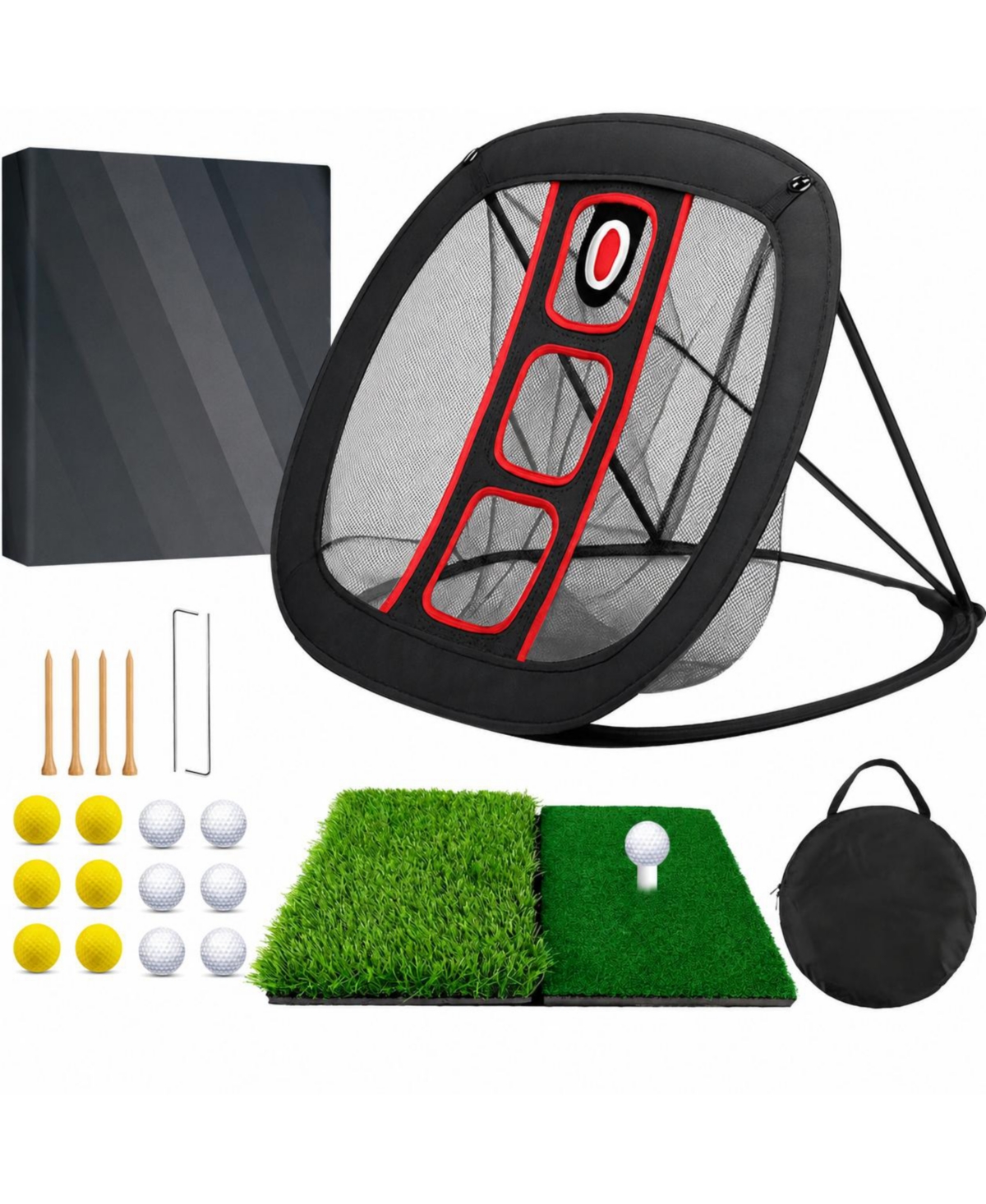 Peneyon Golf Chipping Net Set With Mat Practice Balls Tees And Storage Bag For Indoor Outdoor Practice