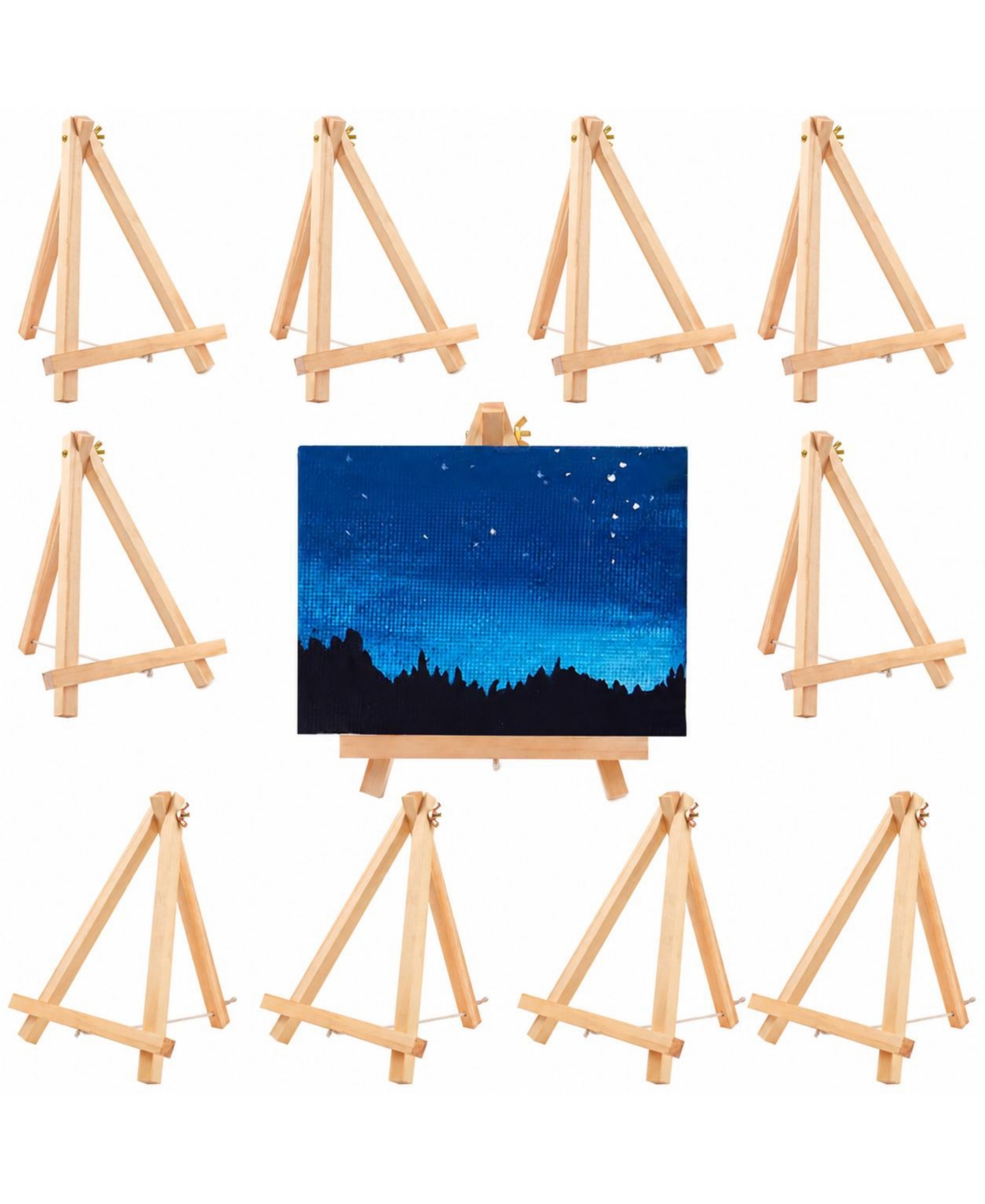 Aeelike 10 Pack 9 Inch Wood Tabletop Easels Adjustable Foldable Art Craft Display Stand