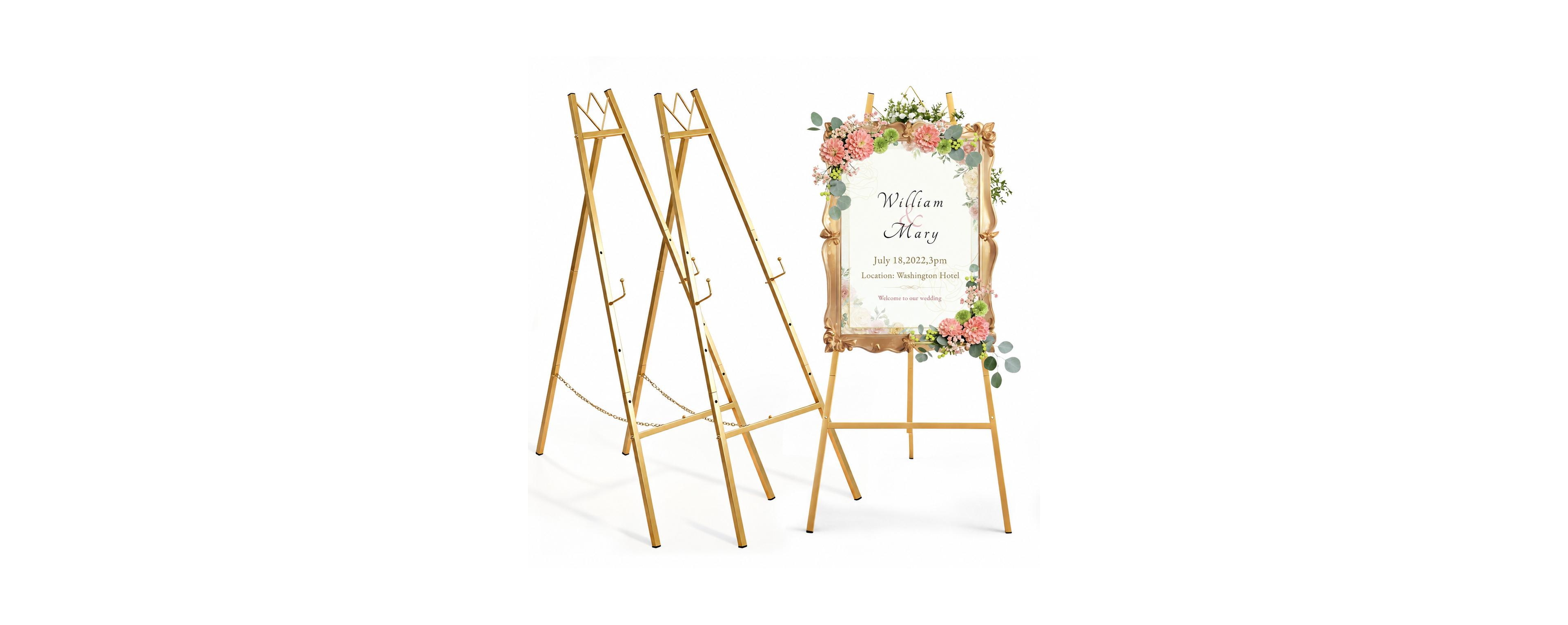 Aeelike 57.5 Inch Gold Easel Stand Adjustable Height Heavy Duty Floor Display