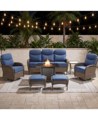 Luxury 7-Piece Wicker Patio Furniture Set with Swivel Rocker Chairs, 6" Cushions, Sofa and Ottomans for Deck, Porch, Backyard