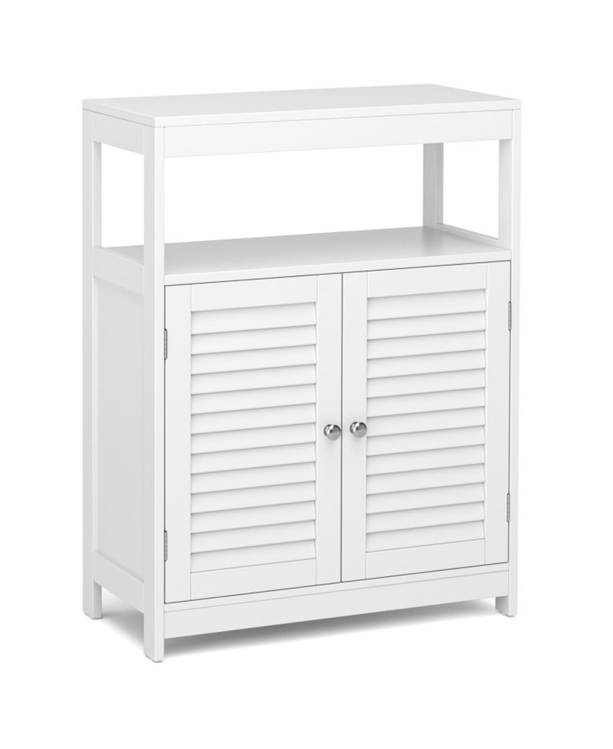 Hongge Bathroom Floor Cabinet with Double Shutter Doors and Adjustable Shelf - White