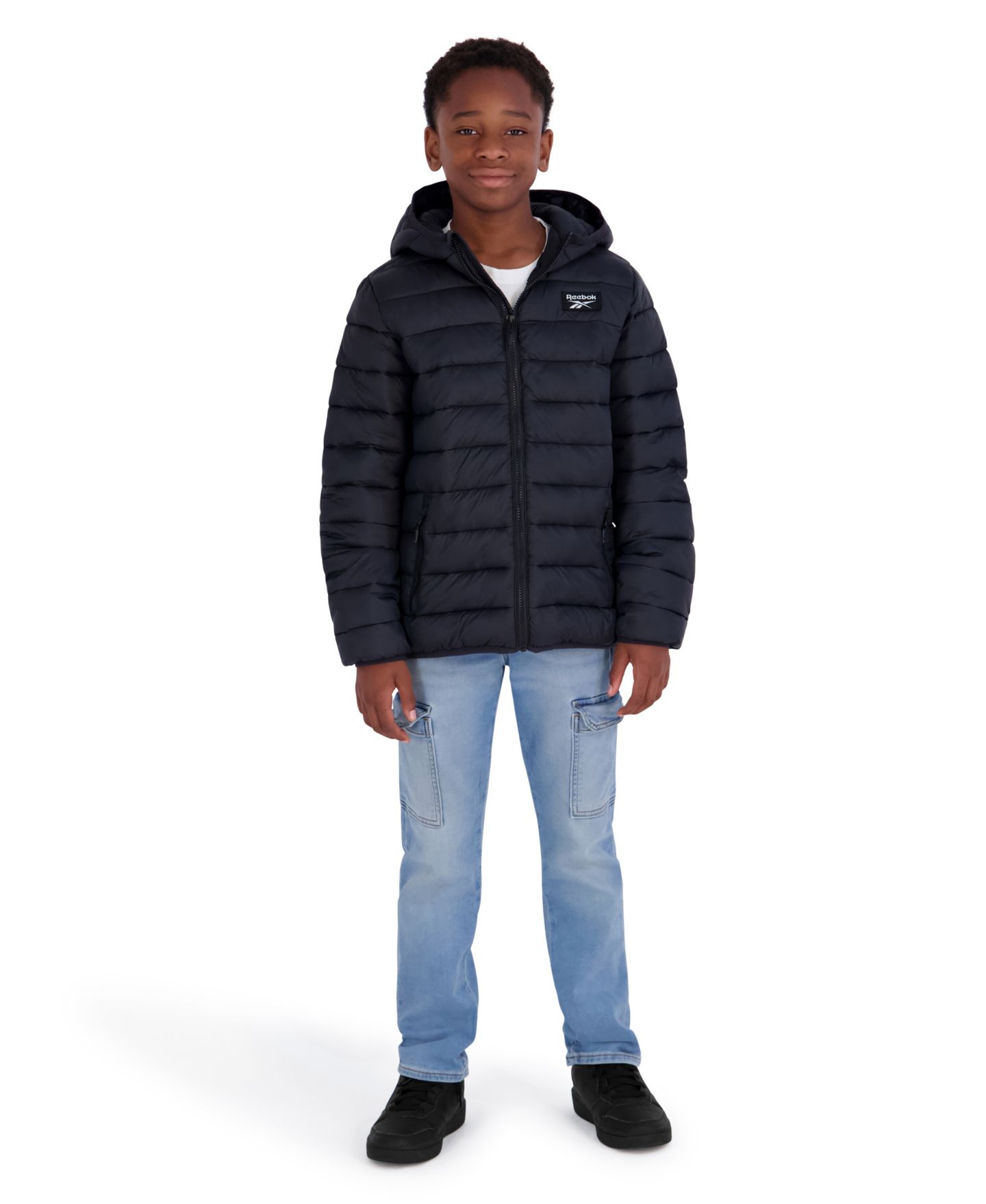 Куртка Reebok Hooded Packable Jacket для мальчиков, цвет: Чёрный — фото 2