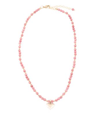 Genuine Pink Rhodonite Gold-Tone Heart Pendant Necklace