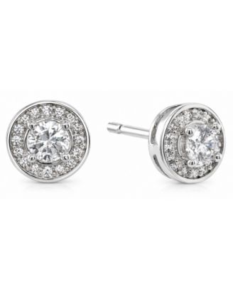 Cubic Zirconia Halo Stud Earrings in Silver-Plate
