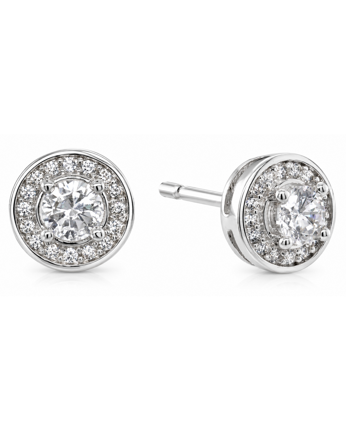 Cubic Zirconia Halo Stud Earrings in Silver-Plate