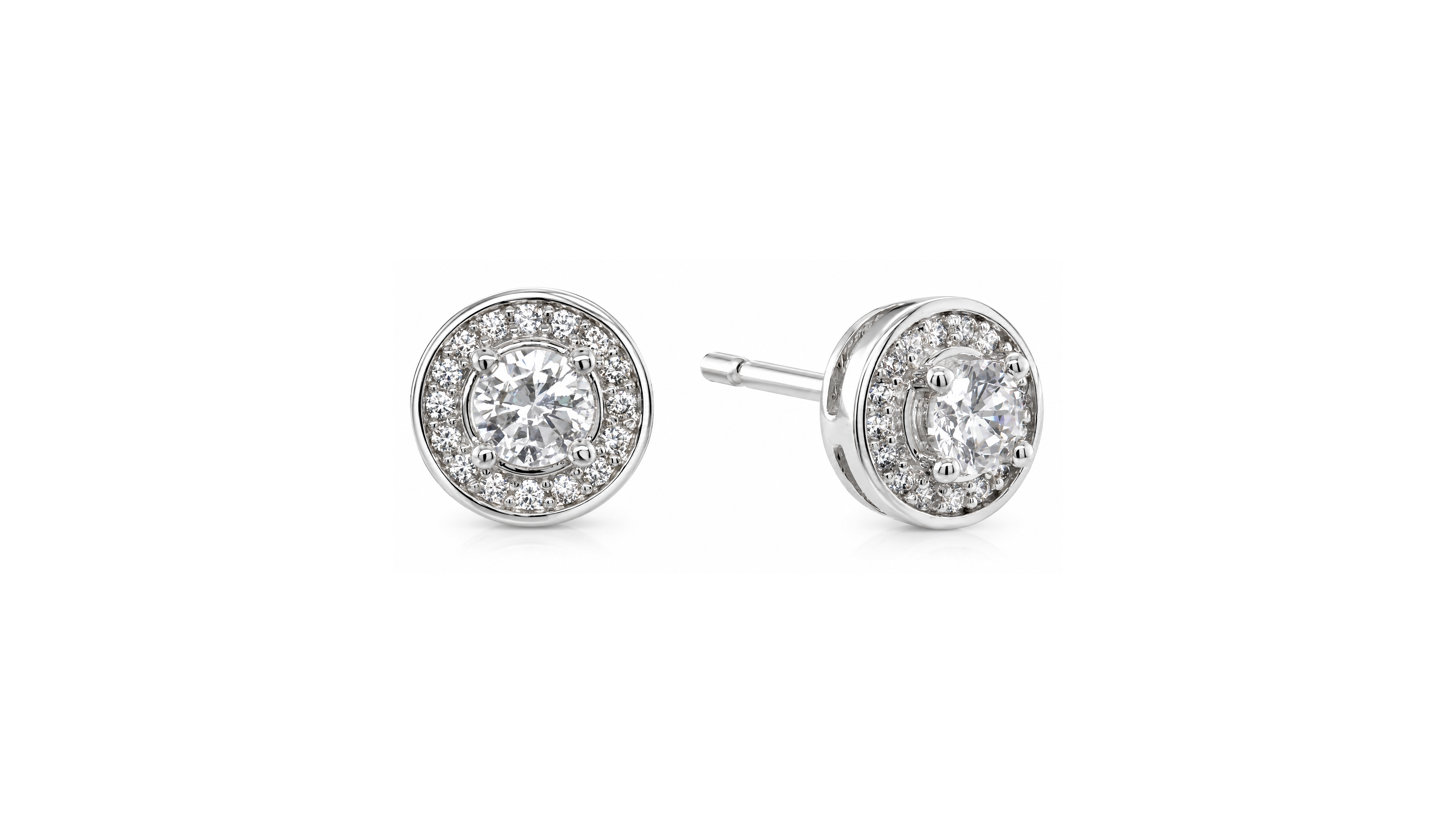 Cubic Zirconia Halo Stud Earrings in Silver-Plate